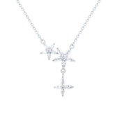 Asfour Crystal Chain Necklace With Flower Pendant In 925 Sterling Silver-ND0535