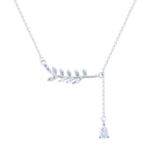 Asfour Crystal Chain Necklace With Leaf Pendant In 925 Sterling Silver-ND0538