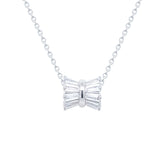 Asfour Crystal Chain Necklace With Bow Pendant In 925 Sterling Silver-ND0541