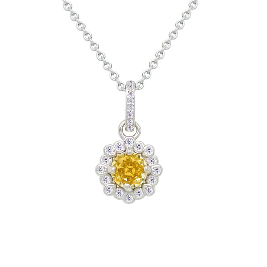 Asfour Crystal Chain Necklace With Yellow Flower Design In 925 Sterling Silver-ND0555-A-Y