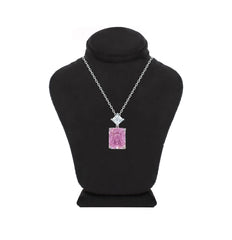 Asfour Crystal Chain Necklace With Rose Emerald Pendant In 925 Sterling Silver-ND0557-O