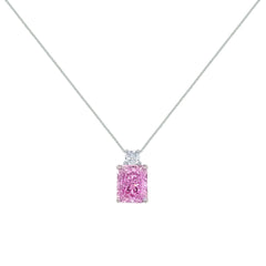 Asfour Crystal Box Chain Necklace With Rose Emerald Pendant In 925 Sterling Silver-ND0558-O