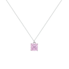 Asfour Crystal Chain Necklace With Rose Square Pendant In 925 Sterling Silver-ND0561-O