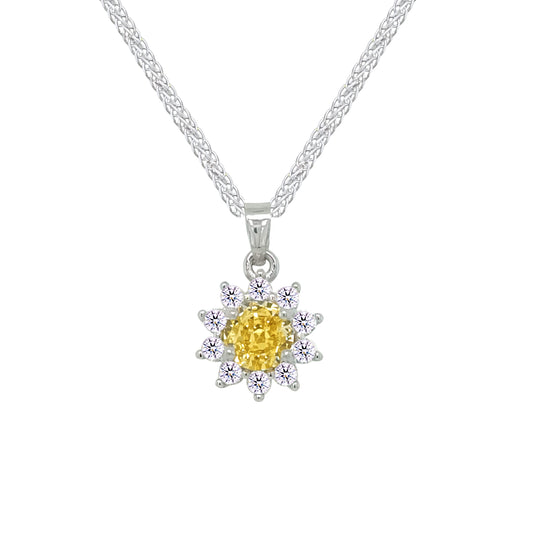 Asfour Crystal Chain Necklace With Yellow Flower Design In 925 Sterling Silver-ND0562-Y