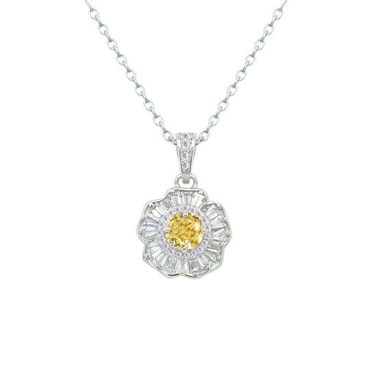 Asfour Crystal Chain Necklace With Yellow Flower Design In 925 Sterling Silver-ND0567-WY