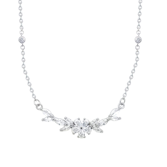 Asfour Crystal Chain Necklace With Flower Design In 925 Sterling Silver-ND0569