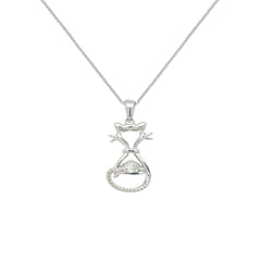 Asfour Crystal Chain Necklace With Cat Design In 925 Sterling Silver-ND0572