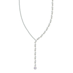 Asfour Crystal Tennis Necklace With Y Design Inlaid With Baguette Zircon In 925 Sterling Silver-ND0577
