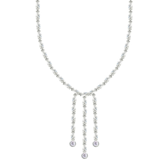 Asfour Crystal Tennis Necklace With Baguette Zircon Stones In 925 Sterling Silver-ND0579