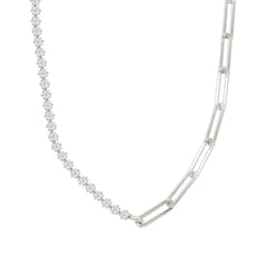 Asfour Crystal Tennis & Chain Necklace With Marquise Zircon Stones In 925 Sterling Silver-ND0580