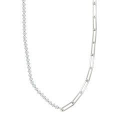 Asfour Crystal Tennis & Chain Necklace With Marquise Zircon Stones In 925 Sterling Silver-ND0580