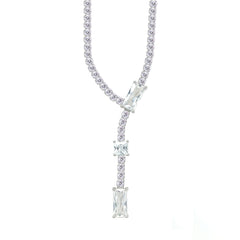 Asfour Crystal Tennis Necklace With Round & Emerald Stones In 925 Sterling Silver-ND0583