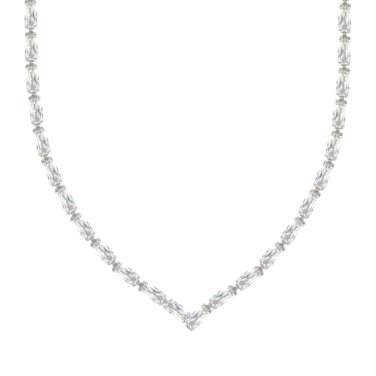 Asfour Crystal Tennis Necklace With Baguette Design In 925 Sterling Silver-ND0586
