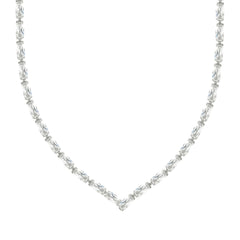 Asfour Crystal Tennis Necklace With Baguette Design In 925 Sterling Silver-ND0586