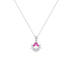 Asfour Crystal Chain Necklace With Fuchsia Decorative Design In 925 Sterling Silver-ND0588-WF