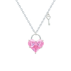 Asfour Crystal Chain Necklace With Rose Heart In 925 Sterling Silver-ND0589-O