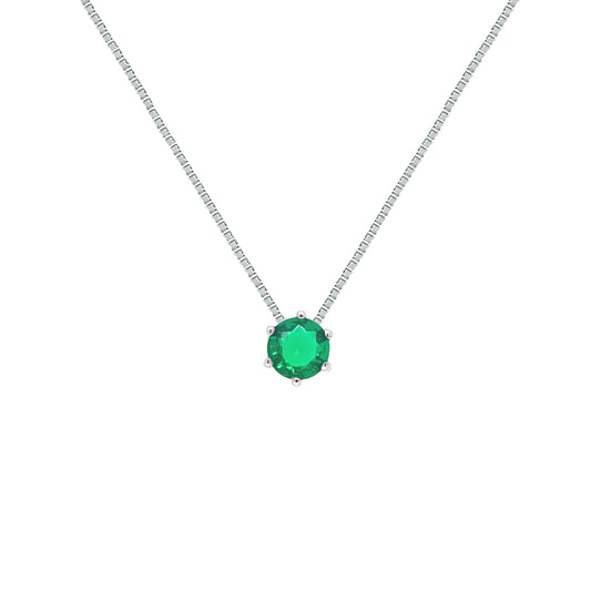 Asfour Crystal Box Chain Necklace With Round Zircon In 925 Sterling Silver-ND0591