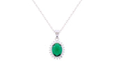 Asfour Crystal Chain Necklace With Oval Cut Emerald Zircon Pendant In 925 Sterling Silver-NM0018-G