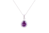 Asfour Crystal Chain Necklace With Tenzanite Pear Zircon Pendant In 925 Sterling Silver-NM0021-N