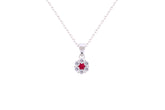 Asfour Crystal Chain Necklace With Fuchsia Flower Pendant In 925 Sterling Silver-NM0022-WF