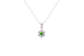 Asfour Crystal Chain Necklace With Emerald Flower Pendant In 925 Sterling Silver-NM0022-WG