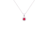 Asfour Crystal Chain Necklace With Halo Round Fuchsia Pendant In 925 Sterling Silver-NM0023-WF