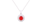 Asfour Crystal Chain Necklace With Halo Round Fuchsia Pendant In 925 Sterling Silver-NM0024-WF