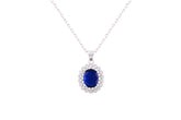 Asfour Crystal Chain Necklace With Blue Oval Pendant In 925 Sterling Silver-NM0025-B