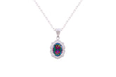 Asfour Crystal Chain Necklace With Multi Color Oval Pendant In 925 Sterling Silver-NM0026-AP