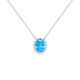 Asfour Crystal Singapore Chain Necklace With Halo Multi Color Round Pendant In 925 Sterling Silver-NM0027-M