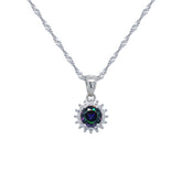 Asfour Crystal Chain Necklace With Halo Aquamarine Oval Pendant In 925 Sterling Silver-NM0028-AP