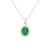 Asfour Crystal Chain Necklace With Emerald Oval Pendant In 925 Sterling Silver-NM0032-G