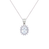 Asfour Crystal Box Chain Necklace With Halo Zircon Oval Pendant In 925 Sterling Silver-NM0035