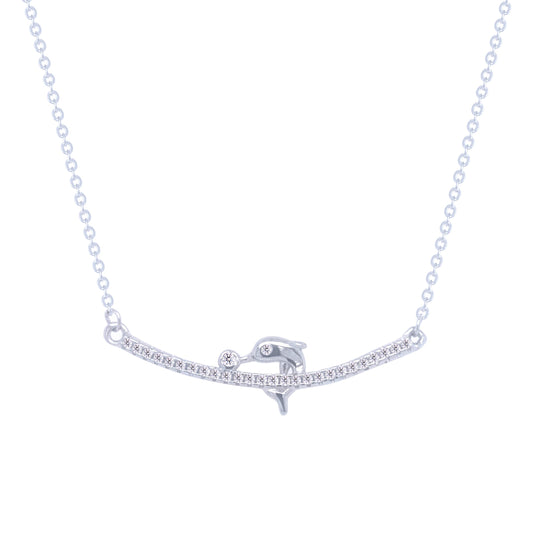 Asfour Crystal Chain Necklace With Decorative Dolphin Pendant In 925 Sterling Silver-NM0046