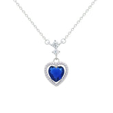 Asfour Crystal Chain Necklace With Blue Heart Pendant In 925 Sterling Silver-NM0073-B