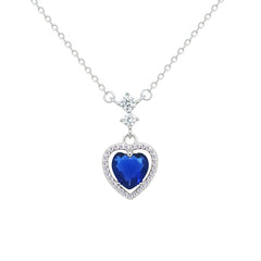 Asfour Crystal Chain Necklace With Blue Heart Pendant In 925 Sterling Silver-NM0073-B