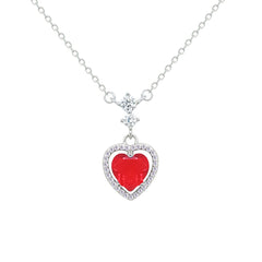 Asfour Crystal Chain Necklace With Ruby Heart Pendant In 925 Sterling Silver-NM0073-R