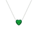 Asfour Crystal Chain Necklace With Emerald Heart Pendant In 925 Sterling Silver-NM0074-G
