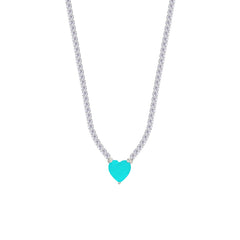 Asfour Creations Tennis Necklace With Turquoise Heart Stone In 925 Sterling Silver – NM0075-WGC