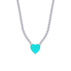 Asfour Creations Tennis Necklace With Turquoise Heart Stone In 925 Sterling Silver – NM0075-WGC
