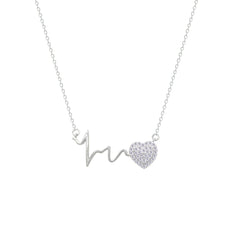 Asfour Creations Chain Necklace With Heart & Heartbeat Pendant In 925 Sterling Silver – NM0078