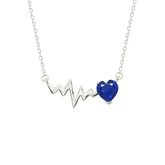 Asfour Crystal Chain Necklace With Blue Heart & Heartbeat Pendant In 925 Sterling Silver-NM0079-B