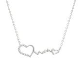 Asfour Crystal Chain Necklace With Hearts & Heartbeat Pendant In 925 Sterling Silver-NM0081