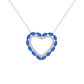 Asfour Crystal Chain Necklace With Blue Heart Pendant In 925 Sterling Silver-NM0085-WB