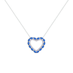 Asfour Crystal Chain Necklace With Blue Heart Pendant In 925 Sterling Silver-NM0085-WB