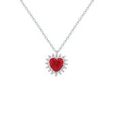 Asfour Crystal Chain Necklace With Ruby Heart Pendant In 925 Sterling Silver-NM0088-R