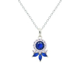 Asfour Crystal Chain Necklace With Art Deco Blue Round Design In 925 Sterling Silver-NM0092-B