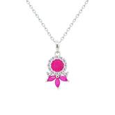Asfour Crystal Chain Necklace With Art Deco Fuchsia Round Design In 925 Sterling Silver-NM0092-F