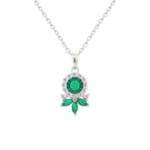Asfour Crystal Chain Necklace With Art Deco Emerald Round Design In 925 Sterling Silver-NM0092-G