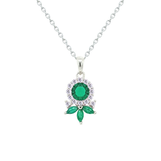 Asfour Crystal Chain Necklace With Art Deco Emerald Round Design In 925 Sterling Silver-NM0092-G